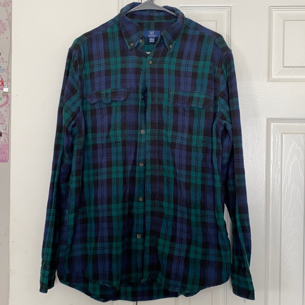 Plaid-blue,green,and black button up flannel